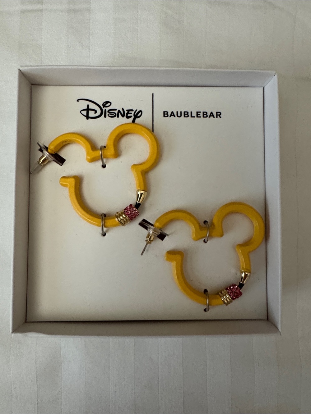 Disney x BaubleBar Yellow Pencil Mickey Hoop Earrings